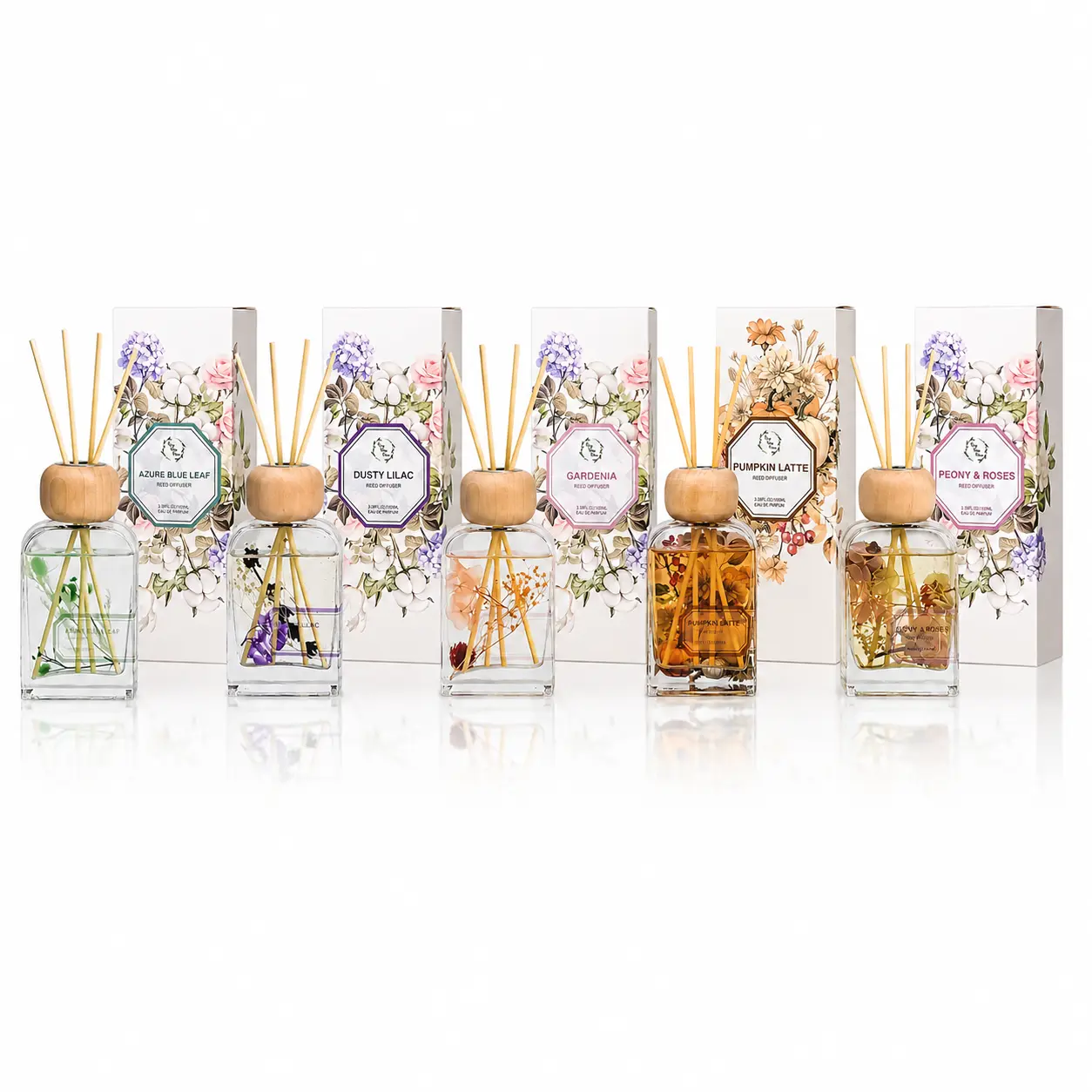 Pretty Valley Home-Azure Blue Leaf Reed Diffuser - Elegant Home Fragrance Gift Set (3.4 fl oz) - Decorative Glass Bottle with Sticks for Bathroom Shelf, Living Room & Housewarming Gift