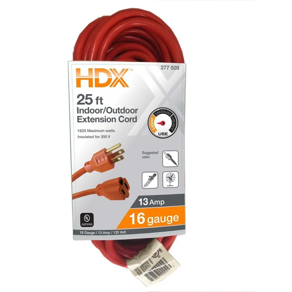 25 ft. 16/3 Light Duty Indoor/Outdoor Extension Cord, Orange 25 ft. 16/3 Light Duty Indoor/Outdoor Extension Cord, Orange