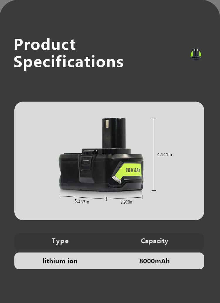 2/4-Pack 18V 8.0Ah High-Capacity Lithium-Ion Battery Compatible with Ryobi ONE+, Compatible with P108 P109