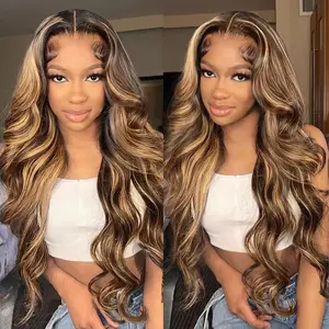 ITODAY Ombre Lace Front Wig Human Hair Highlight Wig Human Hair 180% Density  4/27 Honey Blonde Body Wave Lace Front Wigs Human Hair Pre Plucked 13x6 HD Lace Frontal Wig Glueless Wigs For Women 28 Inch
