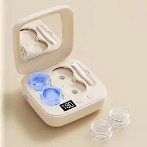 Ultrasonic Contact Lens Cleaner Rechargeable Portable Contact Lens Cleaning Machine with Mirror Travel Contact Lens Case Deep Cleaning Kit for Daily Lens Care Home Office Gym Travel Use