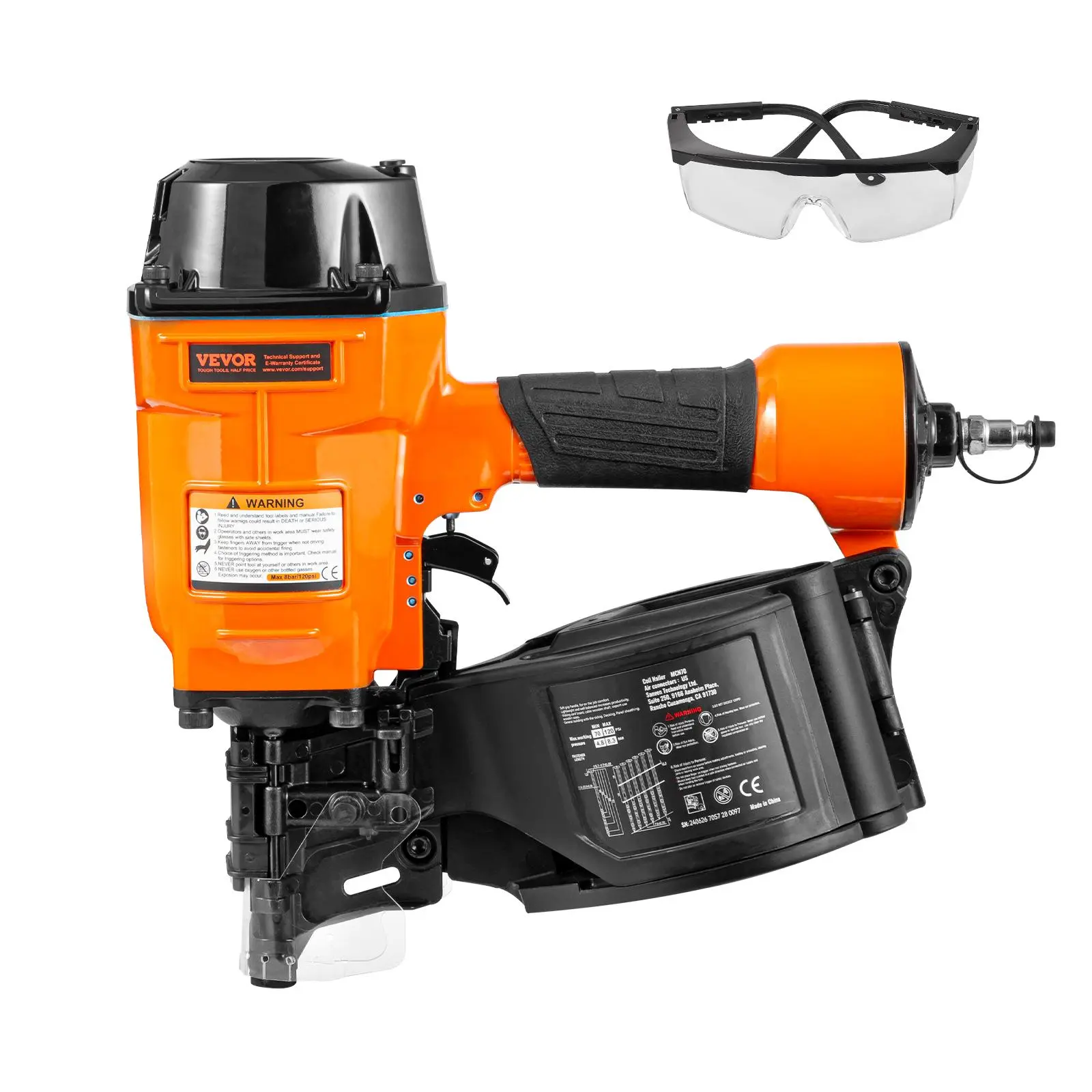 【DealsForYouDays】VEVOR Coil Siding Nailer MCN70, 1-3/4" to 2-3/4" 15 Degree Pneumatic Siding Nail Gun, 70-120PSI Air Coil Nailer for Pallet, Crating, Framing, Siding and Fencing