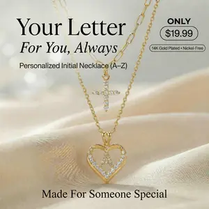 MEIITRUE For You Always 14k Gold-Plated Heart Initials & Cross Necklace Set with Cubic Zirconia -  Layered Chains with Adjustable Length, Elegant Personalized Gift Swasika jewelry