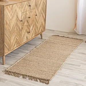 Braided Chunky Jute Runner Rug 2'x6' with Tassels -  Handwoven Rustic  Farmhouse Style Rug, Ideal for High Traffic Areas - Entryway, Kitchen, Living Room, Bedroom and Hallway