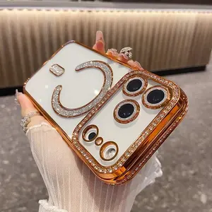 Magnetic Shockproof Luxury Case with Diamond Plating for IPhone 17 16 15 14 13 12 11 Pro Max Magsafe Soft Cover Protector