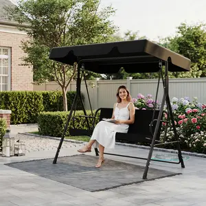MGO 3-Seat Glider Patio Swing - Outdoor Patio Furniture Set with Removable Cushion, Adjustable Powder-Coated Canopy, Black Outdoor Furniture for Garden, Backyard (Powder-Coated Canopy Swings)