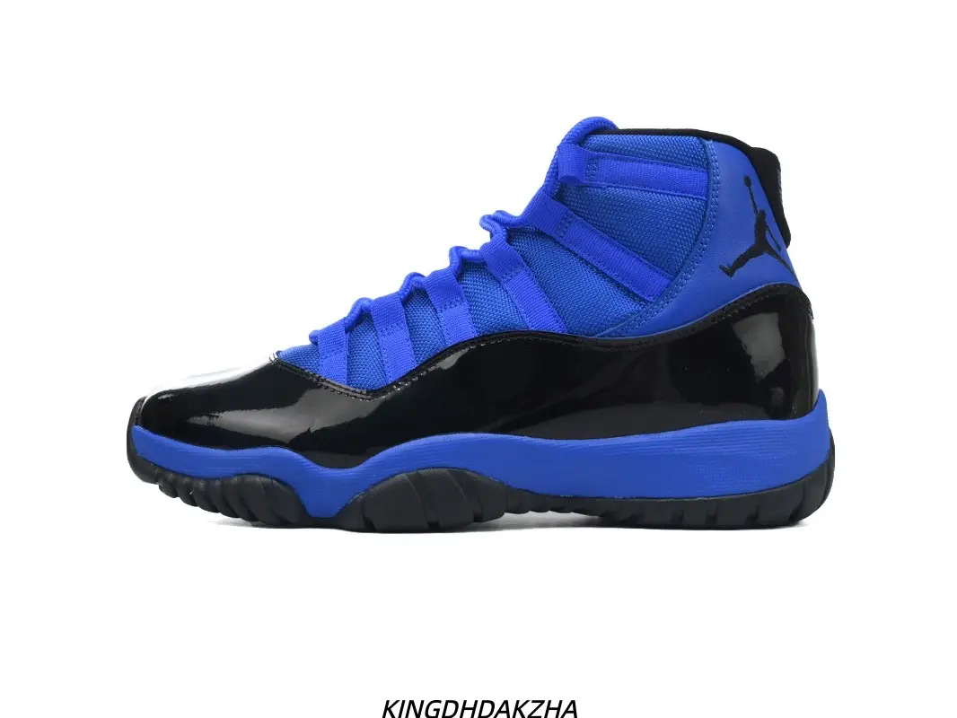 Men Royal Blue Black Patent Leather High Top Retro Basketball Sneakers, Shock Absorbing Non Slip Athletic Shoes For Training And Daily Streetwear