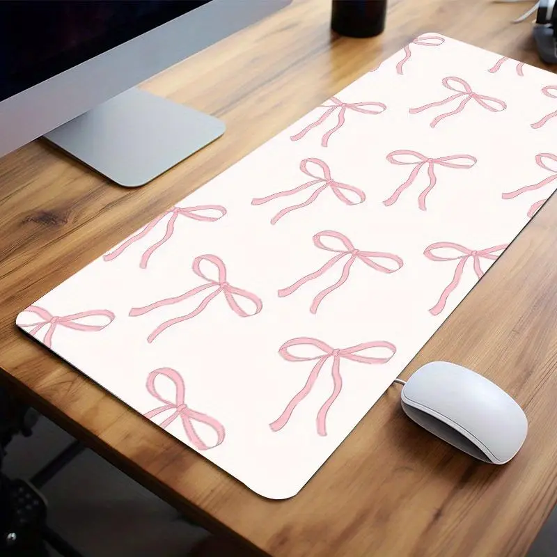 Bowknot Pattern Mouse Pad, Rectangle Gaming Mouse Pad, Non-slip Computer Keyboard Pad, Rubber Base Stitched Edge Mouse Pad for Game Home Office