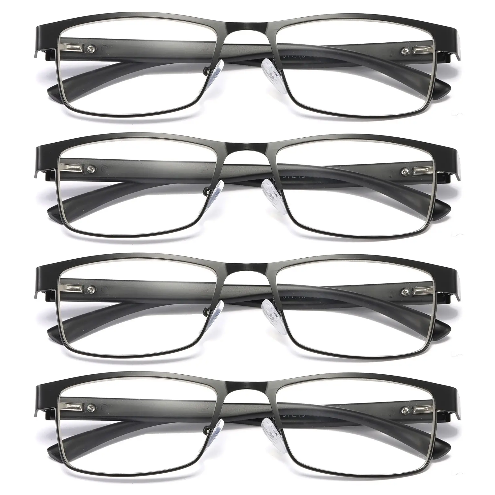 4 PK Mens Rectangular Blue Light Blocking Reading Glasses Spring Hinge Readers Clear Lens Anti Eyestrain +0.75 to +4.00 Strength