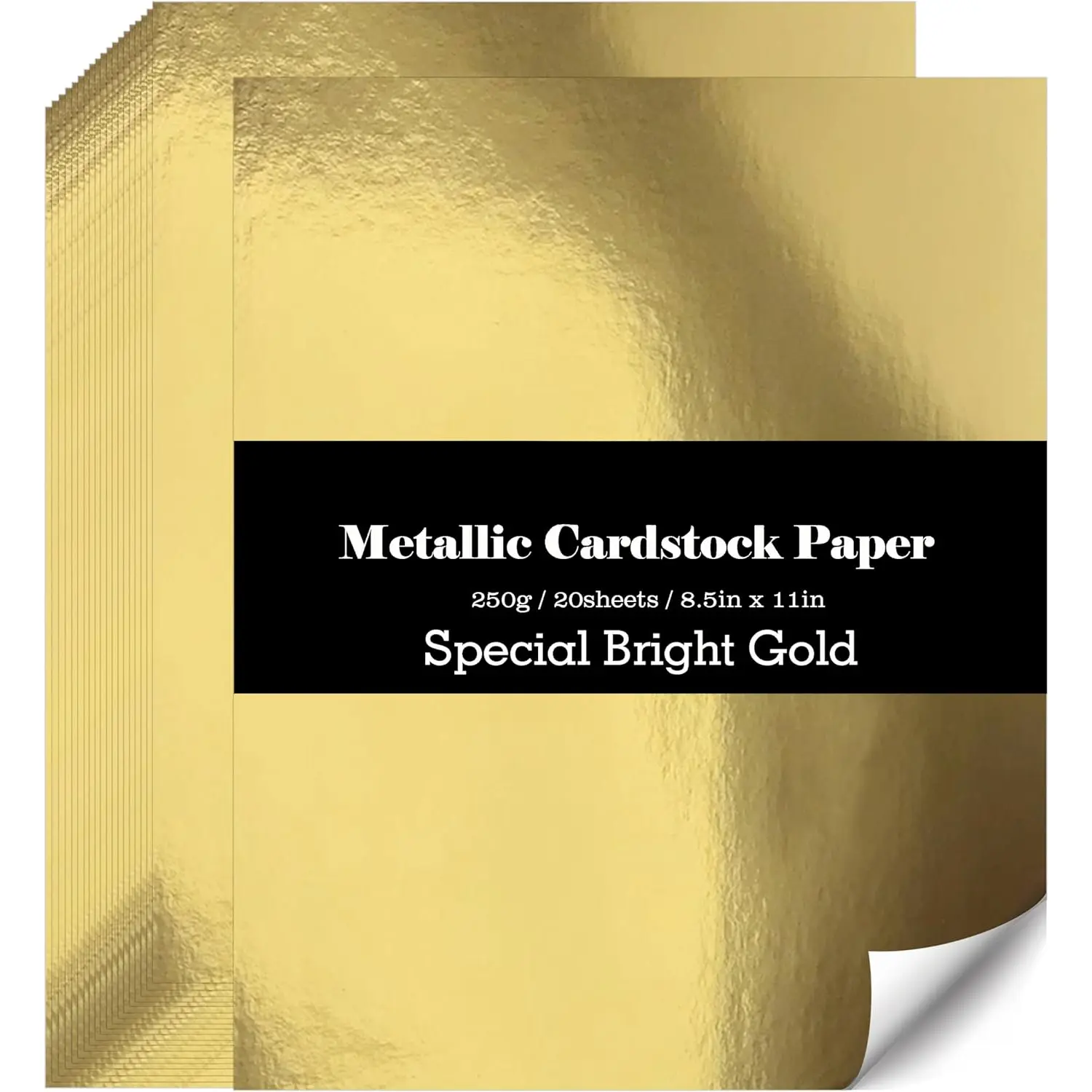 Shimmer Metallic Cardstock Paper - 8.5" x 11" Metallic Paper Square, Golden Foil Mirror Board for Scrapbook, Card Making, Weddings & Birthdays Invitations (20 Sheets Pack, 250gsm)