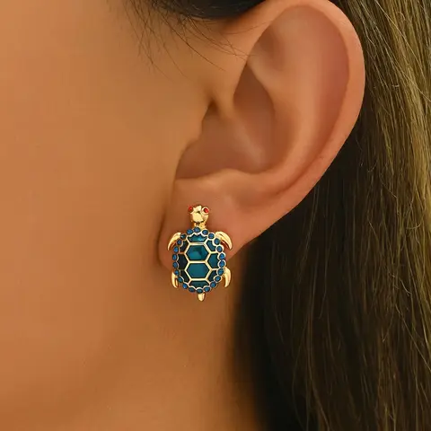 Elegant Cute Turtle Earrings Inlaid Colorful Sparkling Rhinestone Bohemian Chic Turtle Ear Stud Party, Proms, Music Festivals, And Holiday Wear Accessories Earrings Fashion Accessory