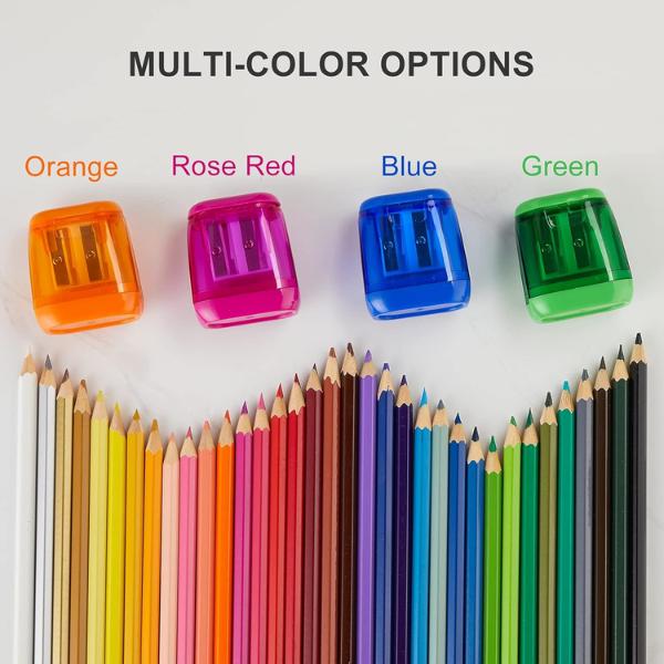 Pencil Sharpeners, 4 Pcs Dual Holes Colored Handheld Pencil Sharpener with Lid Students School Class Home Office rectangle pencil sharpener