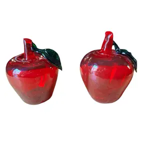 Blenko Red Glass Apple Paperweights - Handcrafted Decorative Ornaments for Home & Office