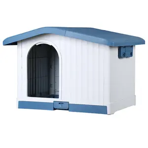SUPERDEAL Large Plastic Dog House with Liftable Roof Detachable base and Bar Window