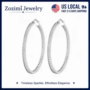 S925 Sterling Silver Oval Hoop Earrings for Women | Elegant Slim Crystal Inlaid Hoop Design Hypoallergenic 925 Silver Fashion Earrings | Timeless Sparkle Lightweight Huggie Hoops | Minimalist Luxury Jewelry for Daily Wear