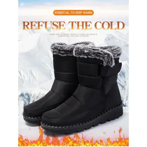 Furboots Women's Fuzzy Snow Boots - Cozy Winter Shoes with Hook-and-Loop Closure Waterproof Black Footwear for Girls