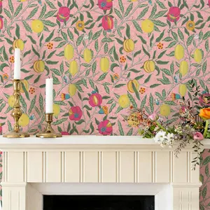 17"x78.7"Peel and Stick Wallpaper for Renter Friendly, Removable Wallpaper Peel and Stick, Self-Adhesive Textured Contact Paper for Walls, Cabinets, Countertops(Lemon Pomegranate Fruit)