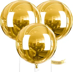 PartyWoo Metallic Gold Foil Balloons 3pcs 50 Inch Large Round Foil Big Giant 4D Jumbo Inflatable Mirror Ball Mylar Balloons for Graduation Birthday Baby Shower Anniversary Tea Party Decorations
