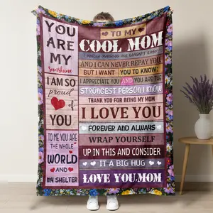 For Mother's Day Rustic "To My Cool Mom" Wildflower Border Plush Blanket, Sentimental Gratitude Quote & Rustic Wood Text Graphic Soft Fleece Throw Blanket, Perfect for Mom, Mother's Day Gifts & Boho Home Decor Lovers