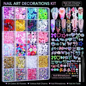 Pearl nail decoration set, 24 different sizes of patterns, beautiful semi-circular nail DIY ornaments, women's nail decoration items, nail art set, pearl nail art, resin nail art, cute nail art set