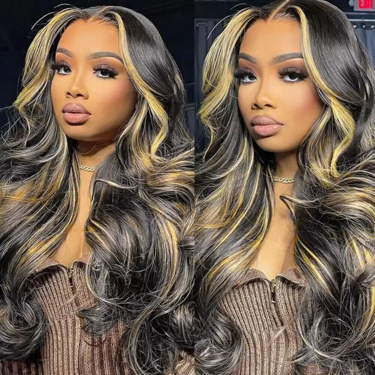 UF Hair Summer Hairstyles 1B/27 Ombre Highlight Lace Frontal Wig, 13x6 HD Transparent Lace, 180% Density Body Wave Wigs Human Hair, Pre-Plucked, 16-36 In, Queen Elegance Fashion Piece#summerwig Glueless Wig