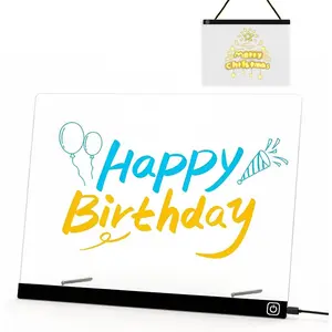 16" LED Note Board with Light, Acrylic Dry Erase Boards with Stand & Hanging Kit, Glow Drawing Board for Kids Adults, Desktop or Wall Mount Message Board for Home Office Christmas Decor