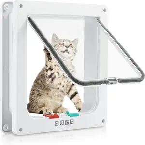 Upgraded 2-Way Indoor & Outdoor Pet Safe Door - Security Lock & Transparent Window, Durable ABS Material, White, For Dogs & Cats