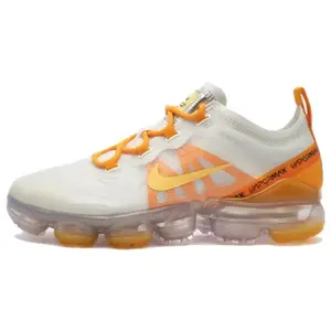 Nike VaporMax 2019 Women's Low-Top Running Shoes with Air Cushioning, Leather Upper, White and Orange Peel Design Verifiable, with credentials and supporting global authentication