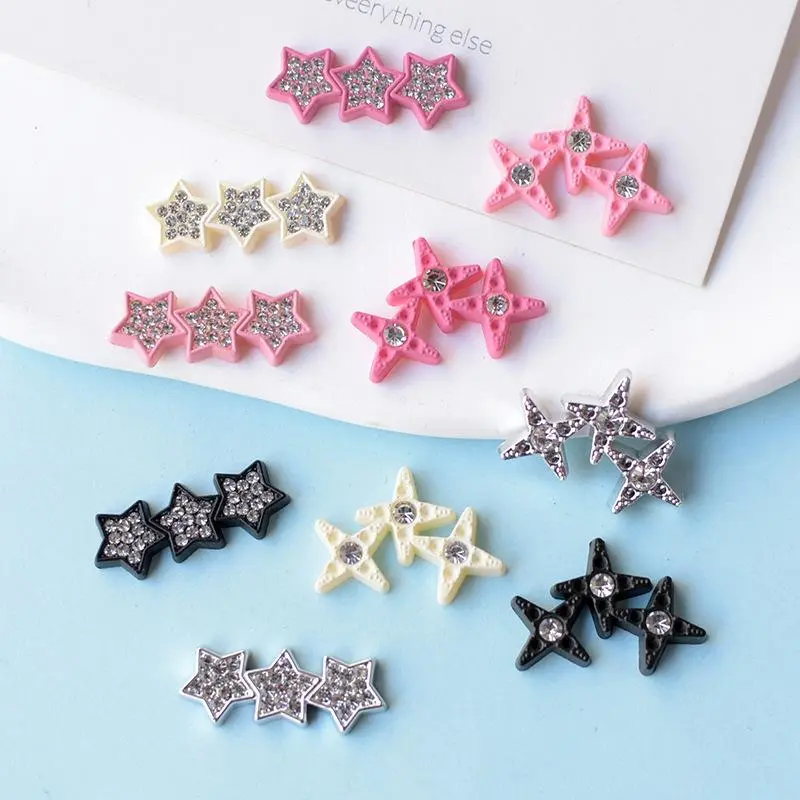 10Pcs Sweet Diamond Triple Heart Pentagram Star Jewelry Accessories Junk Phone Case Ipadcase Ipodcover Decoraiton Charm Gems