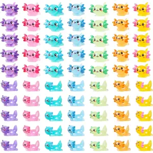 70 Pcs 7 Colors Mini Resin Axolotl Tiny Miniature Figures Toy Charm Ornament for Fairy Garden Landscape Aquarium Birthday Christmas Party Decoration