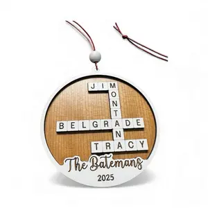 Custom Family Name Ornament with Crossword Design Personalized 2025 Christmas Decor
