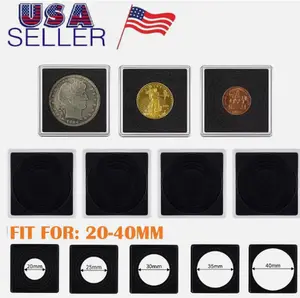 30Pcs Adjustable Acrylic Coin Collection Cases with Sponges Coin Snap Holder USA