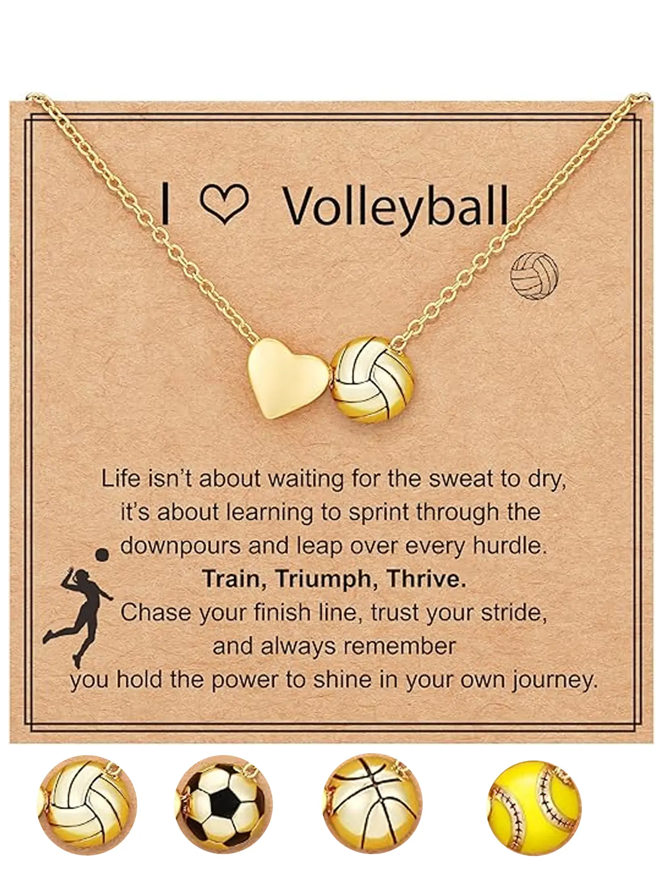 Baseball/football/volleyball/basketball Necklace for Girls Women, Sporty Jewelry Gift for Boyfriend, 16+3 Inch Copper Chain