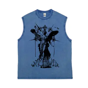Vintage Washed Black Angel Print Vest