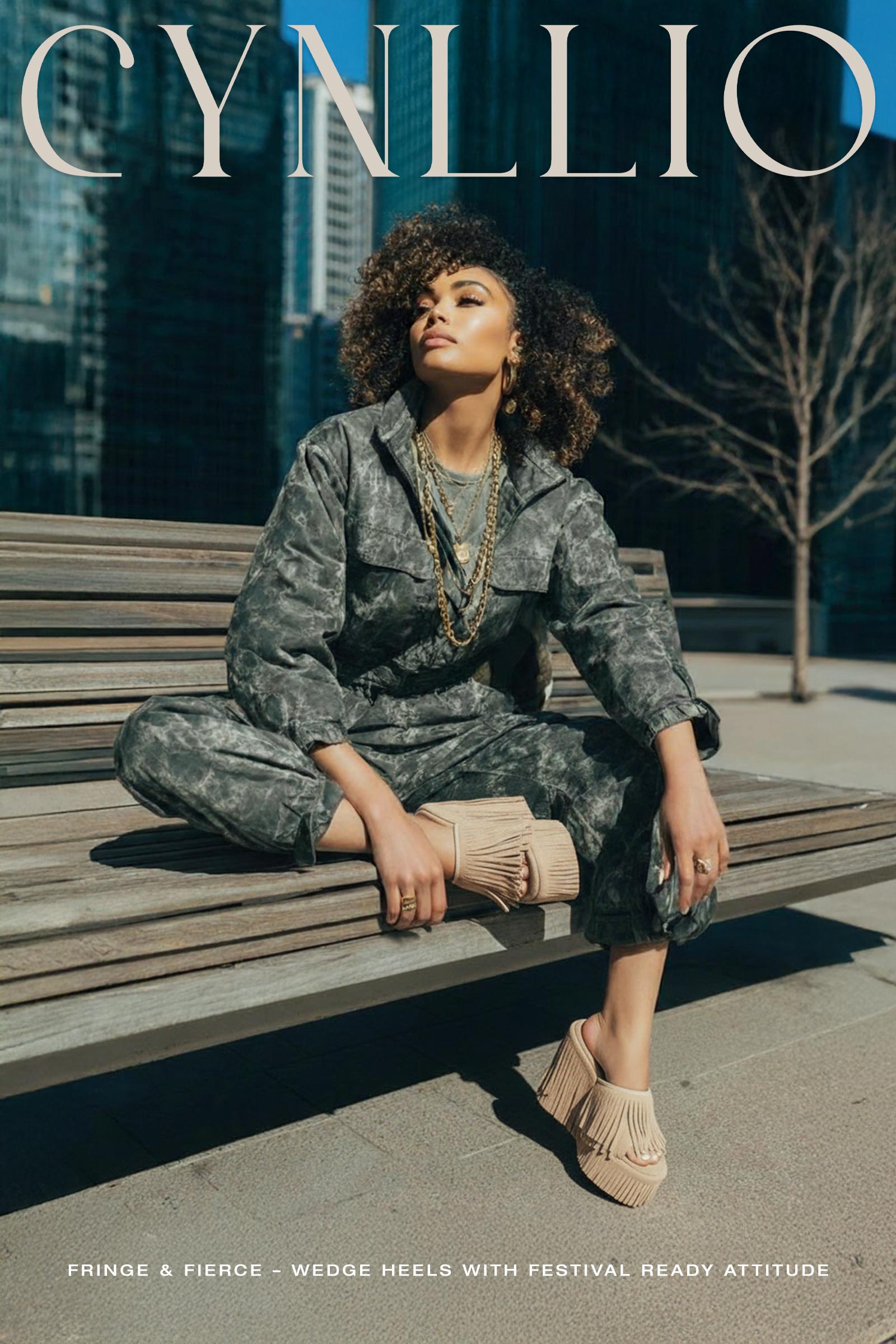 CYNLLIO Womens Fringed Boho Cowboy Style Platform Sandals Open Round Toe Tassel High Heels Slip On Wedge Heeled Suede Slides for Outings Evening Party Spring Dress Sandals Shoes