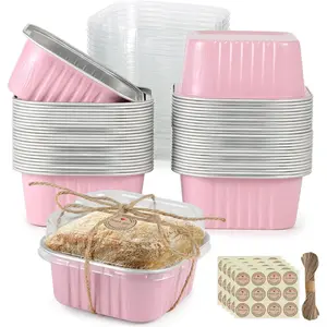 Mini Square Baking Cups with , 50 count  5oz  Foil Cupcake Tins with , Disposable Ramekins Flan Cake Pans Tins for Souffle, Dessert, Valentine, Wedding, Party Small Cake Containers