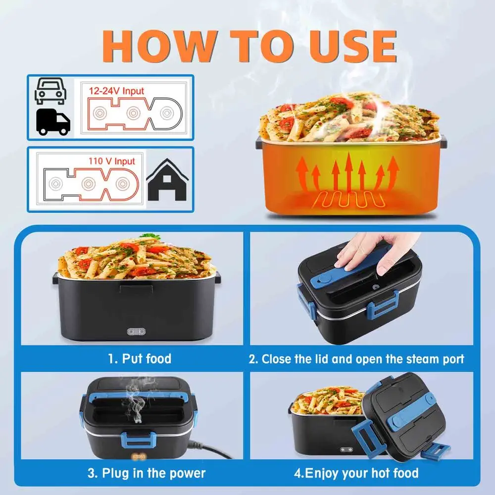 Portable Electric Thermal Lunch Box Warmer - Stainless Steel Leak-Proof Personal Heat Up Lunch Box with Fork, Car Interior Use, Multi-Color Options, Indicator Light Heating Reminder Portable Electric Thermal Lunch Box Warmer - Stainless Steel Leak-Proof Personal Heat Up Lunch Box with Fork, Car Interior Use, Multi-Color Options, Indicator Light Heating Reminder