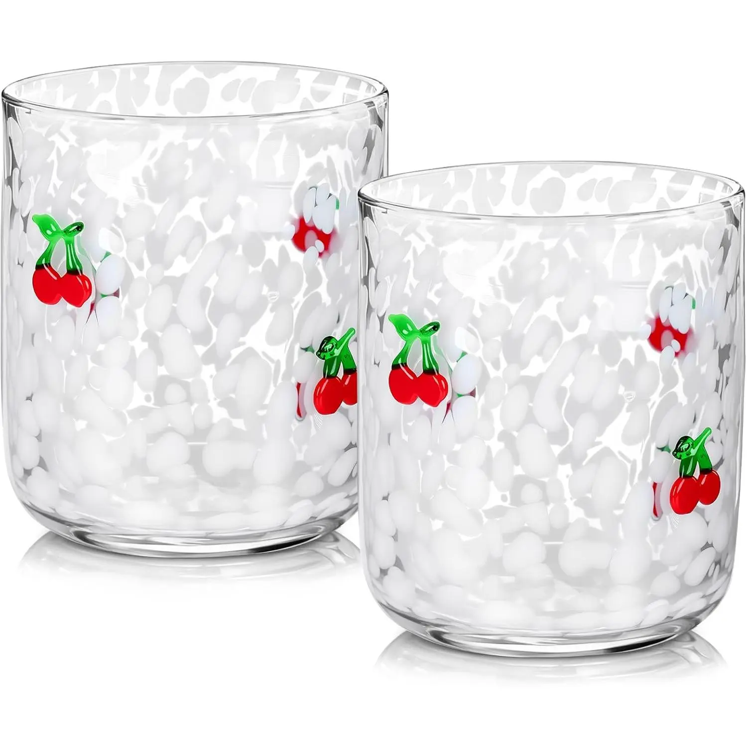 14oz Durable Stylish Glass Beverage Cups Set - 2-Pack Lightweight Transparent Tumblers with Cherry Icons, Old-Fashioned Kitchenware for Valentine’s Day Supplies, Daily Hydration, Serving Guests
