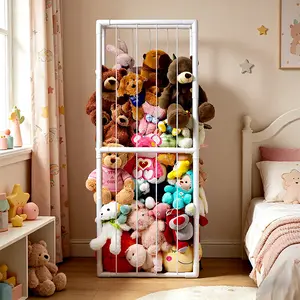 Large PVC Stuffed Animal Zoo Storage Organizer - 2-Layer Adjustable Shelf Rack, Multifunctional Rectangle Racks, Extra-Large Capacity Plastic Toy Display for Toddler Room Nursery Home Organizer