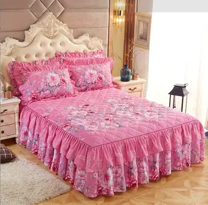 2 Layers Ruffle Bed Skirt Bedspread Sheet and Pillowcases Set Bed Wrap Easy Fit Around Ruffle Bedskirt Full/Queen/King/CK Size, Bedding Accessories, Bedroom