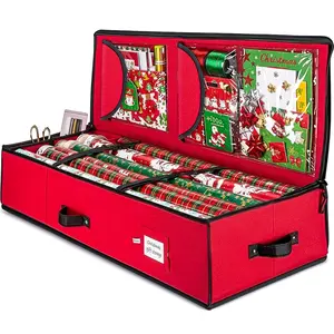 Zober 40" Gift Wrapping Paper Organizer with Pockets for Bows, Tags & Ribbons - Holds 24 Rolls, 600D Oxford, Red/Black
