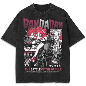 Dandadan Heavy Oversized Acid-Washed T-Shirt, Vinatge Okarun Momo Ayase Shirt, Retro Japanese Anime Streetwear
