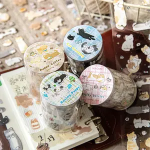 Handmade Craft Adhesive Tape Roll/bag Pet Material Cat Dog Pattern Decorative Sticker, Multi-Scene Water Bottle Decoration, Stationery Supplies