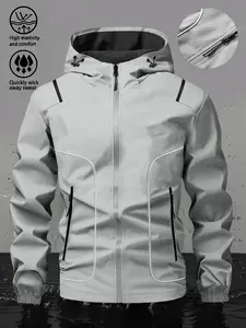 Men's Hooded Jacket with Zipper and Drawstring, Fitted, Fashionable and Simple Design, Perfect for Daily Wear and Outdoor Activities