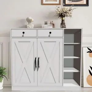 Modern Farmhouse Shoe Cabinet – Adjustable Shelves & Spacious Drawers, Durable White Entryway Storage