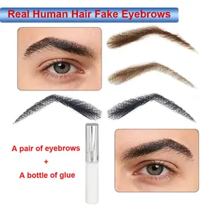 Handmade Realistic Eyebrows 100% Human Hair Reusable Durable Authentic Natural Look Unisex Ideal for Cosplay Black & Brown 01