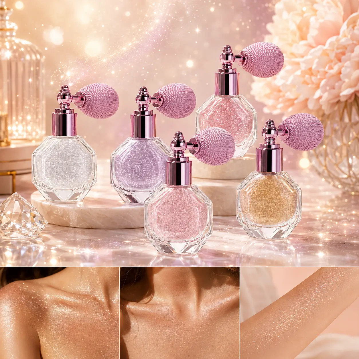 Glitter Highlighter Spray Cosmetic - Multi Use Highlighter with Fine Shimmer, Radiant Natural Skin Tone, Portable Spray Bottle, Women's Party Wear Makeup Tool, Glow Effect
