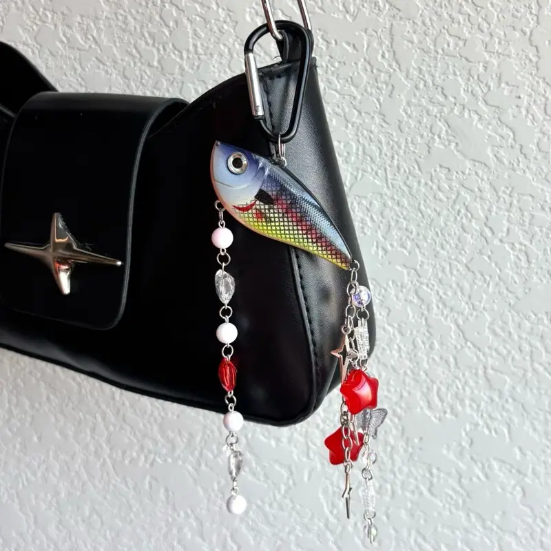 Grey with Butterflies & Hearts Fishing Lure Handmade Keychain