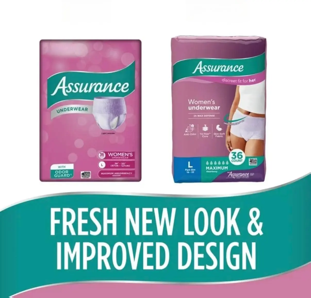 Assurance Women's Disposable Incontinence Underwear - Large, Maximum Absorbency, Light Lavender, Scented, Breathable Fabric, 36 Count (Incontinence Pads, Absorbent Pads), Daily, Disposable Pads