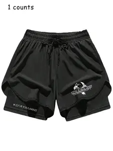 Men's American Eagle Print Elastic Shorts with Pockets, Summer Casual Quick-Dry Running Breathable Three-Quarter Pants, Fitted Drawstring Waist